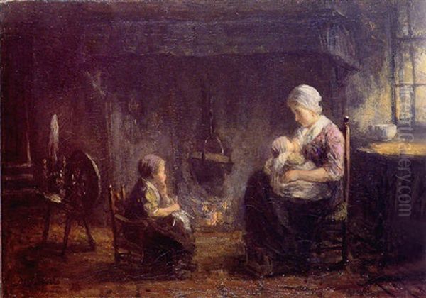 Mother And Children Oil Painting by Jozef Israels