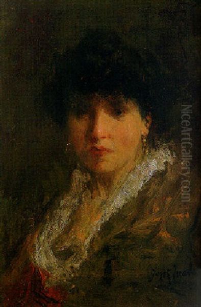 Portrait Of Sarah Bernhardt, Head And Shoulders Oil Painting by Jozef Israels