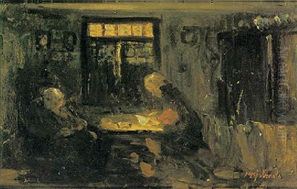 Women In An Interior Oil Painting by Jozef Israels