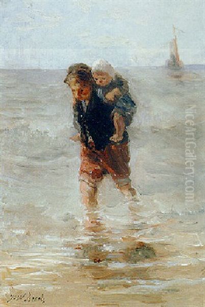 Children On The Beach Oil Painting by Jozef Israels