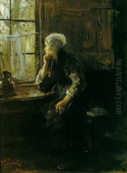 Woman By The Window Oil Painting by Jozef Israels