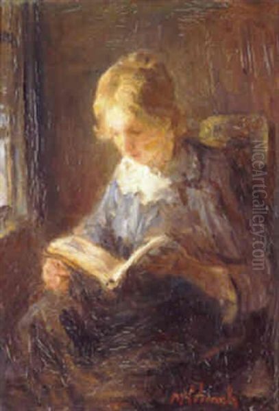 A Woman Reading By A Window Oil Painting by Jozef Israels