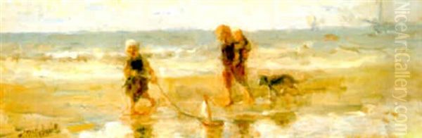 Langs Het Strand Wandelende Figuren Oil Painting by Jozef Israels