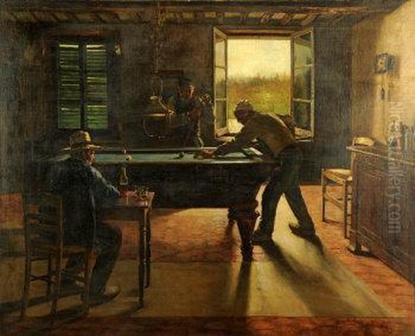 French Interior With Three Men Oil Painting by William H. Bartlett