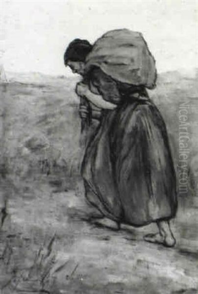 A Woman Carrying A Bag Oil Painting by Jozef Israels