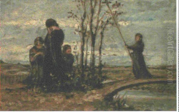 Pilgrims By A Stream Oil Painting by Jozef Israels