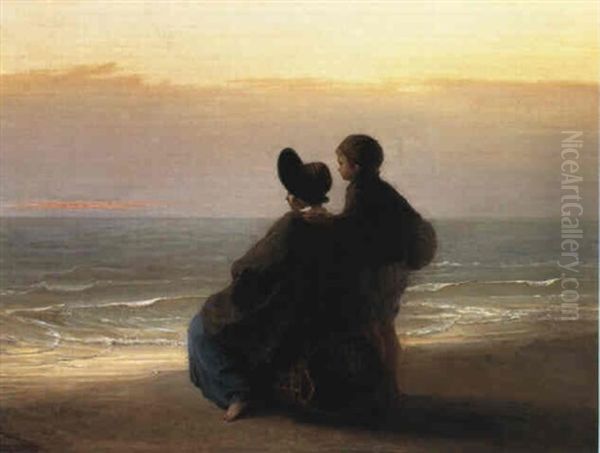 Mother And Child Looking Out To Sea by Jozef Israels