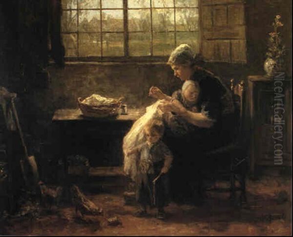 Mother's Tasks Oil Painting by Jozef Israels