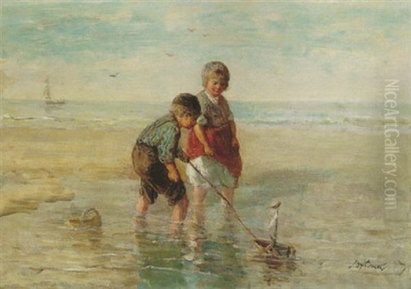 Children Playing By The Seaside Oil Painting by Jozef Israels