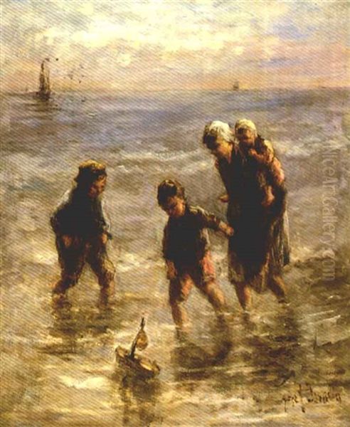 Children At The Seaside Oil Painting by Jozef Israels