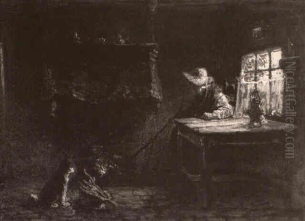 Woman In A Cottage By The Fireside Oil Painting by Jozef Israels