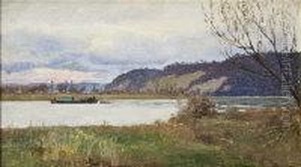 Barge On The River Oil Painting by William Henry Bartlett