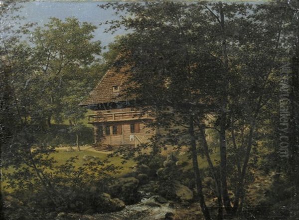 Schwarzwaldhaus Am Bachlauf Oil Painting by Georg Wilhelm Issel