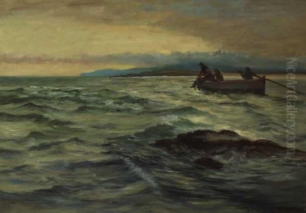 Hauling Nets At Dusk Oil Painting by William Henry Bartlett