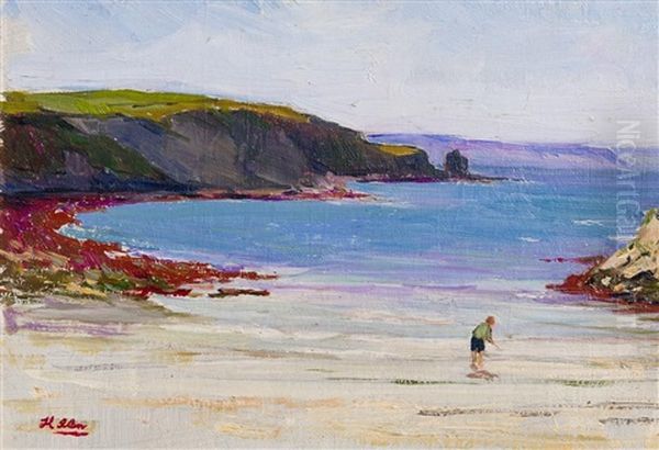 Boy On The Beach, Co.antrim Oil Painting by Hans (Jean) Iten