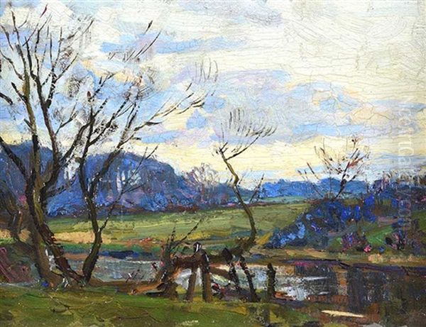 Trees By The River Lagan Oil Painting by Hans (Jean) Iten