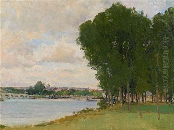 River Seine, France Oil Painting by Hans (Jean) Iten