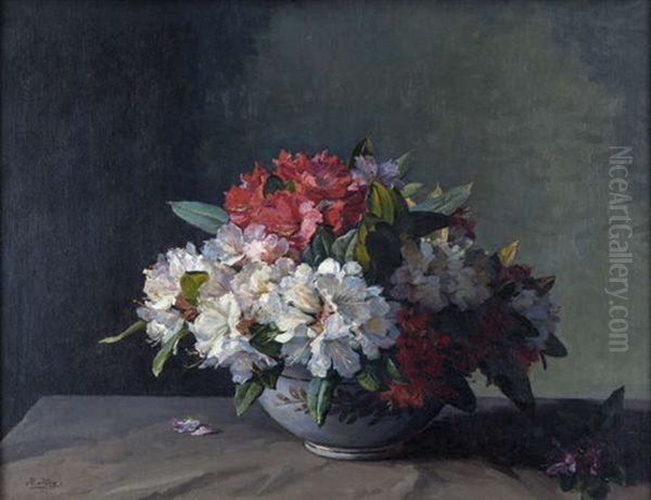 Rhododendrons In A Lustre Bowl Oil Painting by Hans (Jean) Iten