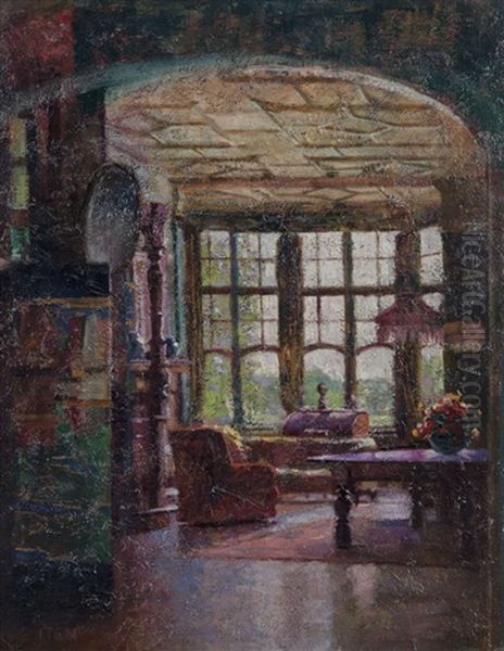 Drawing Room Interior Oil Painting by Hans (Jean) Iten