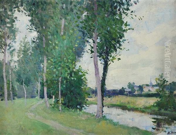 Trees By The River Oil Painting by Hans (Jean) Iten