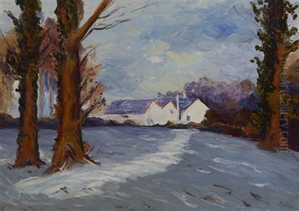 Farm Study, Winter Oil Painting by Hans (Jean) Iten