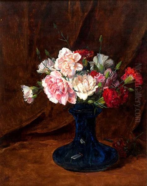 Still Life - Carnations Oil Painting by Hans (Jean) Iten