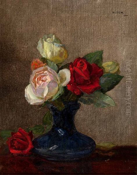 Still Life - Roses Oil Painting by Hans (Jean) Iten