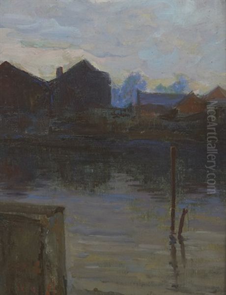 Belfast Docks Oil Painting by Hans (Jean) Iten