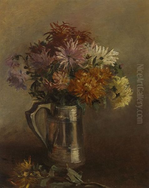 Still Life With Chrysanthemums In Silver Jug Oil Painting by Hans (Jean) Iten