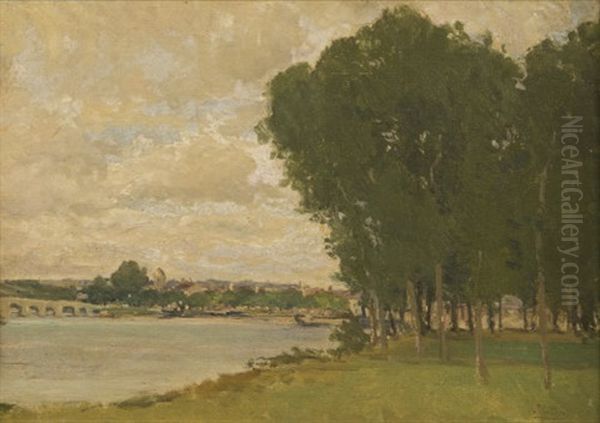 View On The Seine Oil Painting by Hans (Jean) Iten