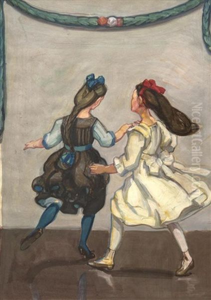 Scene Aux Deux Danseuses Oil Painting by Karl Itschner