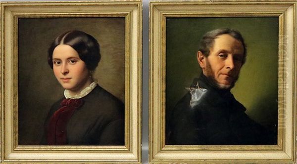 Damen- Und Herrenbildniss (mechthilde Leroy Und Friedrich Burkart) (pair) Oil Painting by Franz Ittenbach