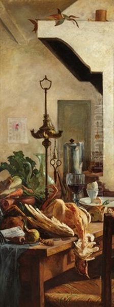 Nature Morte A La Pintade Et Lampe A Huile Oil Painting by Vicente Beruetta Iturralde