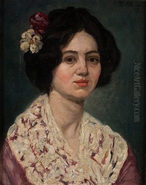 Retrato Femenino, 1900 Oil Painting by Francisco Iturrino