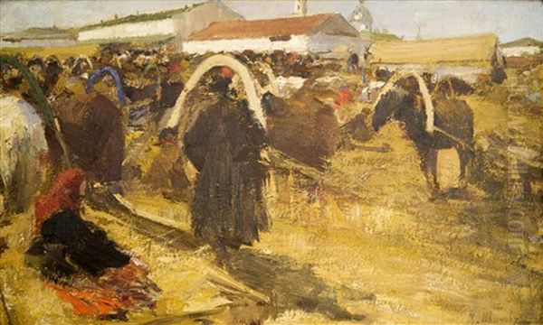 At The Bazar Oil Painting by Mikhail Filippovich Ivanov