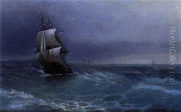 Segelschiff In Sturmischer See Oil Painting by Nikolai Ivanowitsch Ivanov