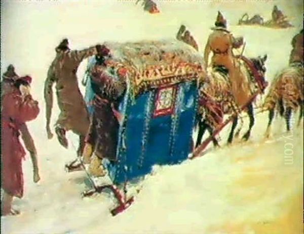 The Boyars' Sleigh Oil Painting by Sergei Vasilievich Ivanov