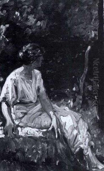 Woman In The Garden Oil Painting by Sigismund Ivanowski