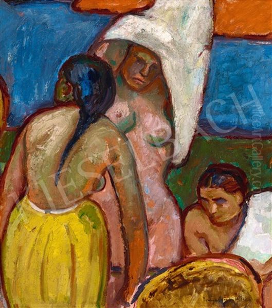 Bathers In Nagybanya (study To The Bathing Women) Oil Painting by Bela Ivanyi Gruenwald