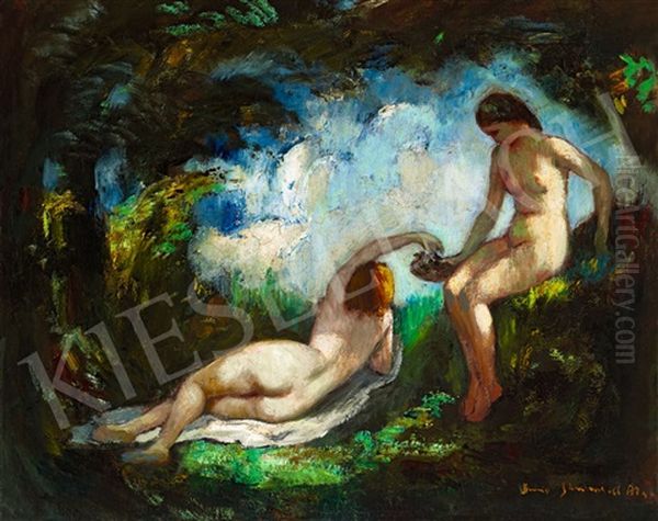 Youth (nudes In Open-air) Oil Painting by Bela Ivanyi Gruenwald