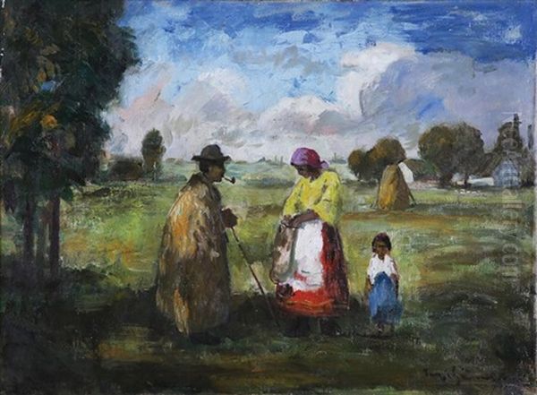 Figures In The Field Oil Painting by Bela Ivanyi Gruenwald