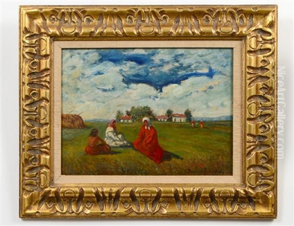 Village Scene Oil Painting by Bela Ivanyi Gruenwald