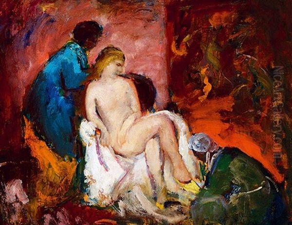 After Bath, 1930s Oil Painting by Bela Ivanyi Gruenwald