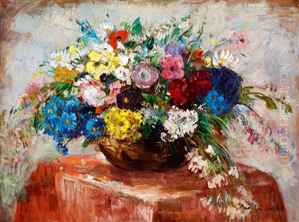 Still Life With Flower Oil Painting by Bela Ivanyi Gruenwald