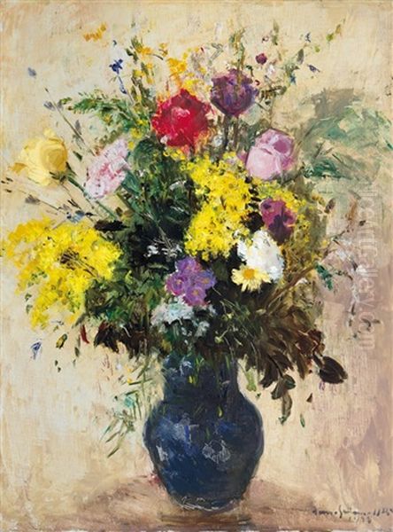 Still Life With Flowers Oil Painting by Bela Ivanyi Gruenwald