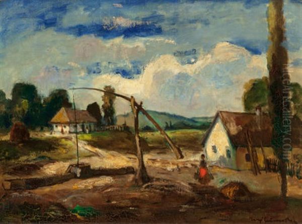 Village Scene Oil Painting by Bela Ivanyi Gruenwald