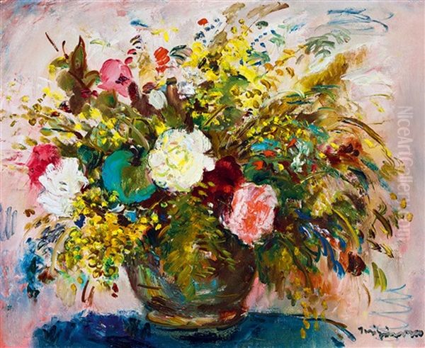 Still-life Of Flowers Oil Painting by Bela Ivanyi Gruenwald