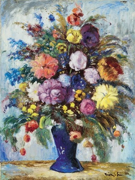 Still Life With Flowers Oil Painting by Bela Ivanyi Gruenwald