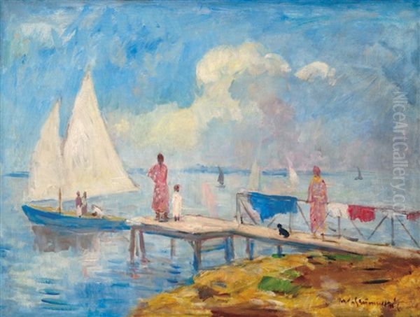 Summer In Lake Balaton Oil Painting by Bela Ivanyi Gruenwald