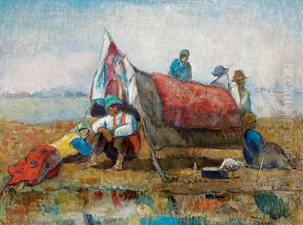 Resting By The Tent Oil Painting by Bela Ivanyi Gruenwald